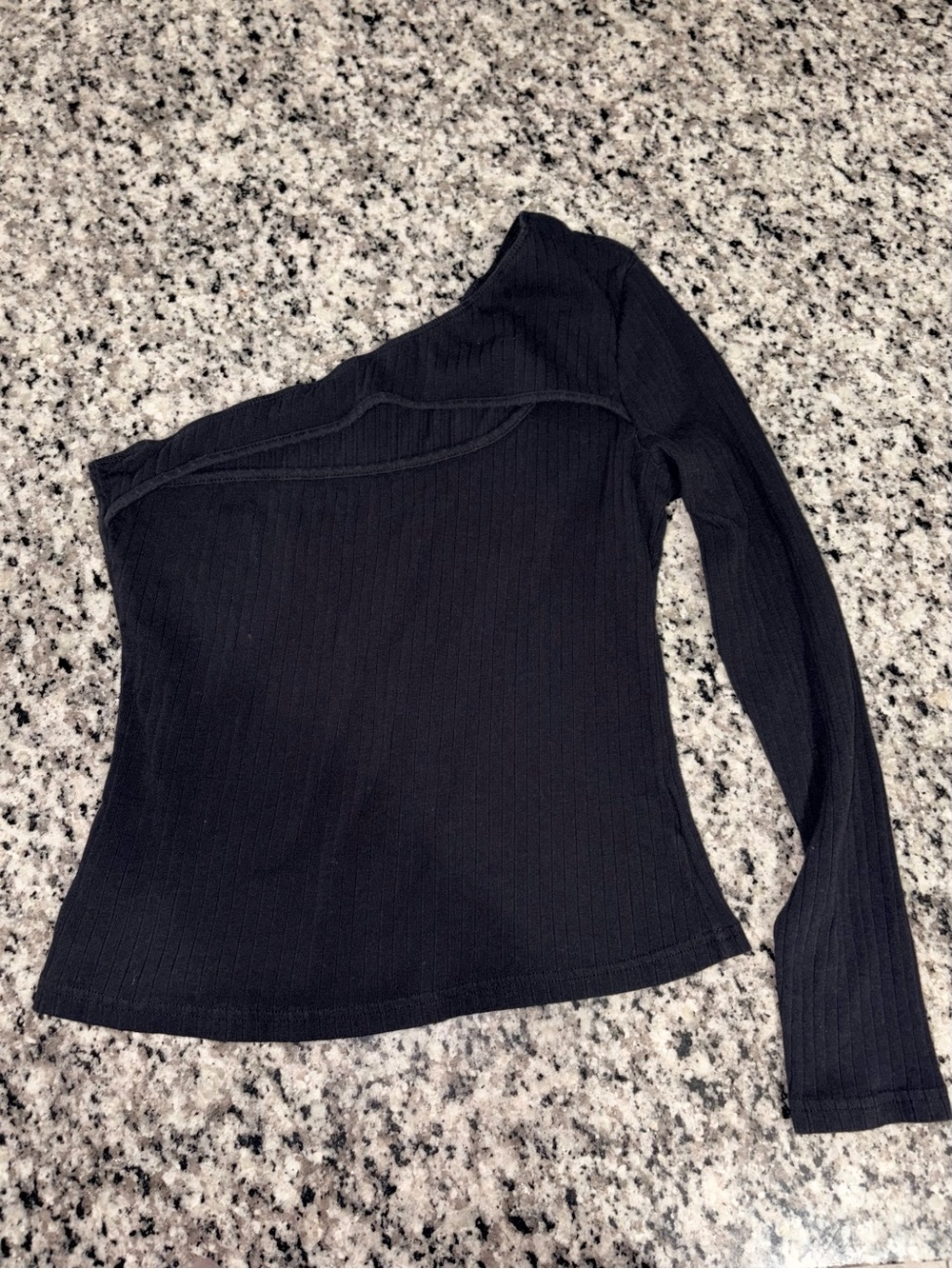Asymmetric One-Shoulder Black Ribbed Top